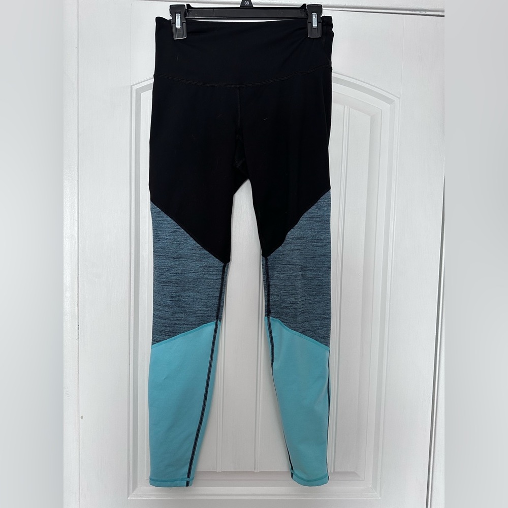 Old Navy Black and Blue Color-block Leggings Size M